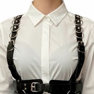 Black Chest Harness Belt Silver Multi O-Rings Goth Punk NWT